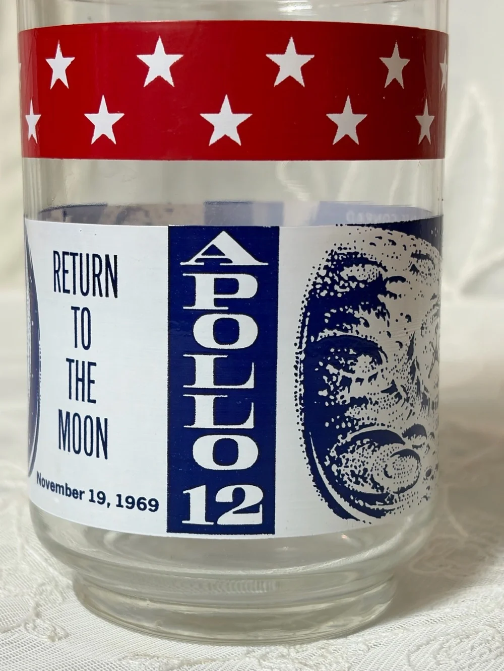 Libbey Glass Vintage Apollo 12 Commemorative Tumbler- Red, White & Blue .